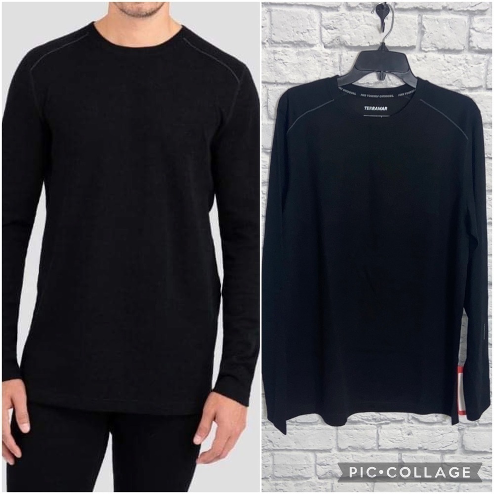 Terramar Men's Large Black Ultra Merino Crewneck Shirt Climasense 2.0